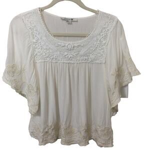 Forever‎ 21 Cropped Top Lace Embroidery Gauzy Boho Size Medium